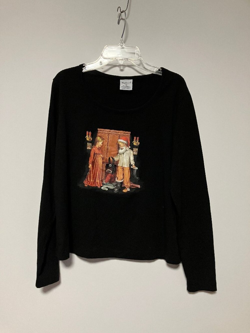 Westbound Vintage Christmas Santa Graphic Long Sleeve Scoop Neck Tee Top Size PM